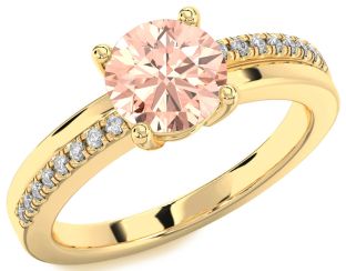 Diamond Morganite Gold Silver Round Solitaire Engagement Ring