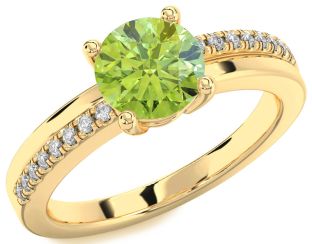 Diamond Peridot Gold Silver Round Solitaire Engagement Ring