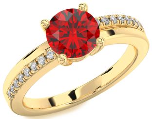 Diamond Ruby Gold Round Solitaire Engagement Ring