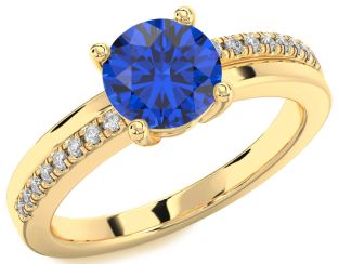 Diamond Blue Sapphire Gold Round Solitaire Engagement Ring