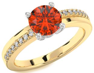 Diamond Fire Opal Gold Silver Round Solitaire Engagement Ring