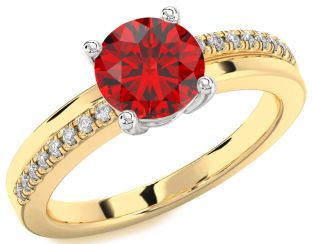 Diamond Ruby White Yellow Gold Round Solitaire Engagement Ring