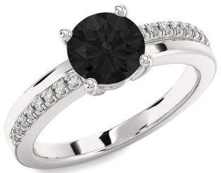 Black Diamond Silver Round Solitaire Engagement Ring