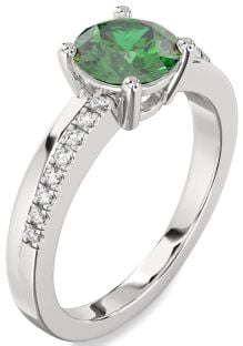 Diamond Emerald White Gold Round Solitaire Engagement Ring