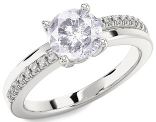 Salt & Pepper Diamond Silver Round Solitaire Engagement Ring