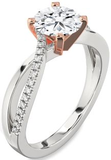 Diamond Silver & 10K Rose Gold Round Solitaire Engagement Ring