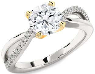 Diamond Silver & 10K gold Round Solitaire Engagement Ring