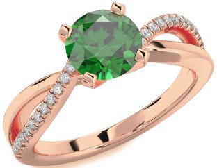 Diamond Emerald Rose Gold Round Solitaire Engagement Ring