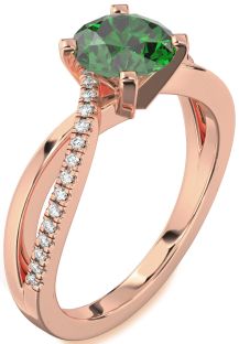Diamond Emerald Rose Gold Round Solitaire Engagement Ring