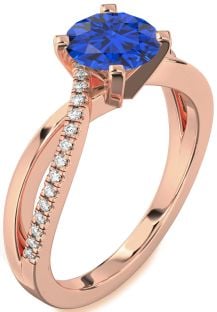 Diamond Blue Sapphire Rose Gold Round Solitaire Engagement Ring