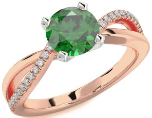 Diamond Emerald White Rose Gold Round Solitaire Engagement Ring