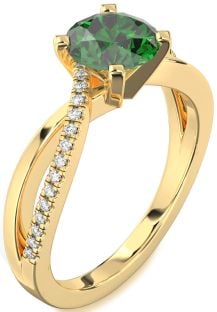 Diamond Emerald Gold Round Solitaire Engagement Ring