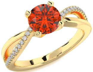 Diamond Fire Opal Gold Silver Round Solitaire Engagement Ring