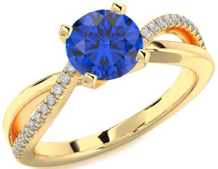 Diamond Blue Sapphire Gold Round Solitaire Engagement Ring