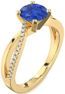 Diamond Blue Sapphire Gold Round Solitaire Engagement Ring