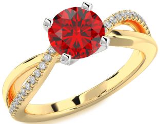 Diamond Ruby White Yellow Gold Round Solitaire Engagement Ring
