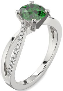 Diamond Emerald White Gold Round Solitaire Engagement Ring