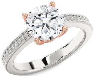 Diamond White Rose Gold Round Solitaire Pave Engagement Ring