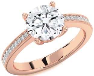 Diamond Rose Gold Round Solitaire Pave Engagement Ring
