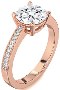 Diamond Rose Gold Round Vintage Pave Engagement Ring