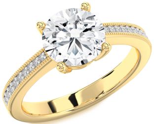 Diamond Gold Round Solitaire Pave Engagement Ring