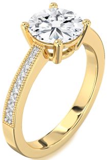 Diamond Gold Round Vintage Pave Engagement Ring