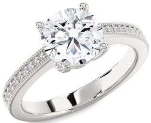 Diamond Platinum Round Solitaire Pave Engagement Ring