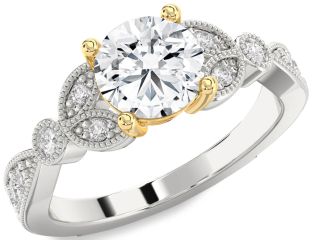 Diamond Silver & 10K gold Round Solitaire Engagement Ring