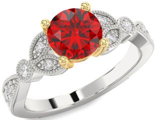Diamond Ruby Silver & 10K gold Round Solitaire Engagement Ring
