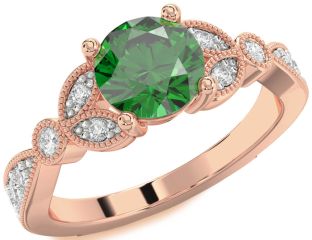 Diamond Emerald Rose Gold Round Solitaire Engagement Ring