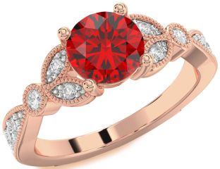 Diamond Ruby Rose Gold Round Solitaire Engagement Ring