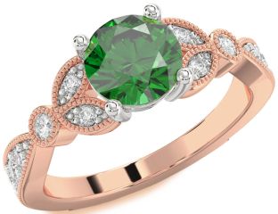 Diamond Emerald Platinum & Rose Gold Round Solitaire Engagement Ring