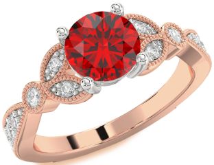 Diamond Ruby White Rose Gold Round Solitaire Engagement Ring