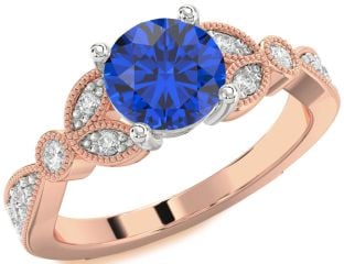 Diamond Blue Sapphire Rose Gold Silver Round Solitaire Engagement Ring