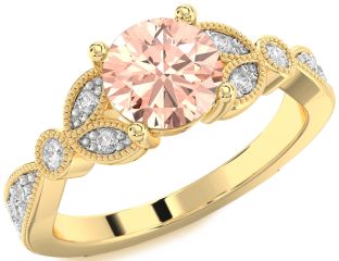 Diamond Morganite Gold Silver Round Vintage Engagement Ring