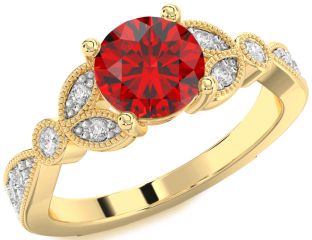 Diamond Ruby Gold Round Solitaire Engagement Ring