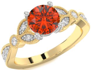 Diamond Fire Opal Gold Silver Round Vintage Engagement Ring