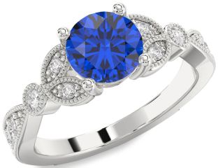 Diamond Blue Sapphire White Gold Round Solitaire Engagement Ring