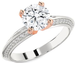 Diamond White Rose Gold Round Solitaire Pave Engagement Ring