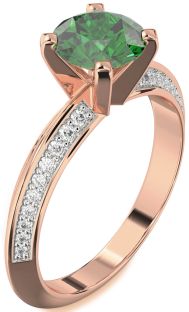 Diamond Emerald Rose Gold Round Solitaire Pave Engagement Ring