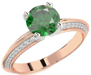 Diamond Emerald Platinum & Rose Gold Round Solitaire Pave Engagement Ring