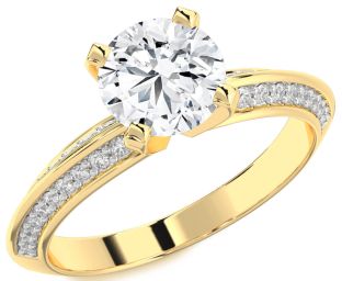 Diamond Gold Round Solitaire Pave Engagement Ring