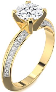 Diamond Gold Round Solitaire Pave Engagement Ring
