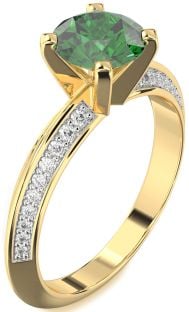 Diamond Emerald Gold Round Solitaire Pave Engagement Ring
