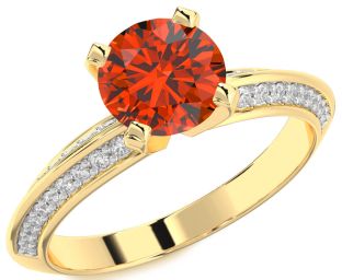 Diamond Fire Opal Gold Round Solitaire Pave Engagement Ring