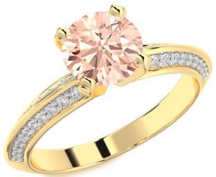 Diamond Morganite Gold Round Solitaire Pave Engagement Ring