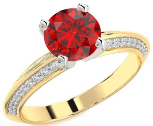 Diamond Ruby White Yellow Gold Round Solitaire Pave Engagement Ring