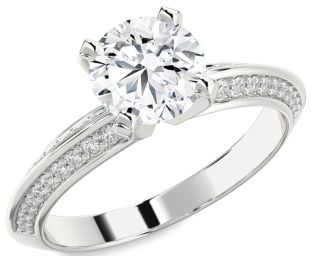 Diamond White Gold Round Solitaire Pave Engagement Ring