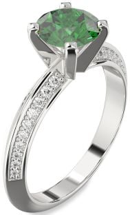 Diamond Emerald White Gold Round Solitaire Pave Engagement Ring