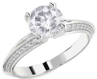 Salt & Pepper Diamond Silver Round Solitaire Pave Engagement Ring